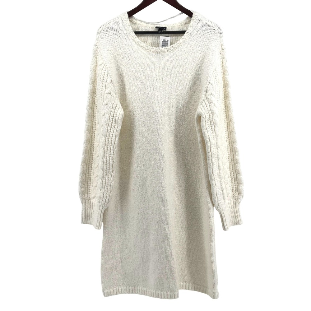 Torrid Sweater Dress Womens 1X Cream Cable Knit Cozy Soft Girl Winter White Fall